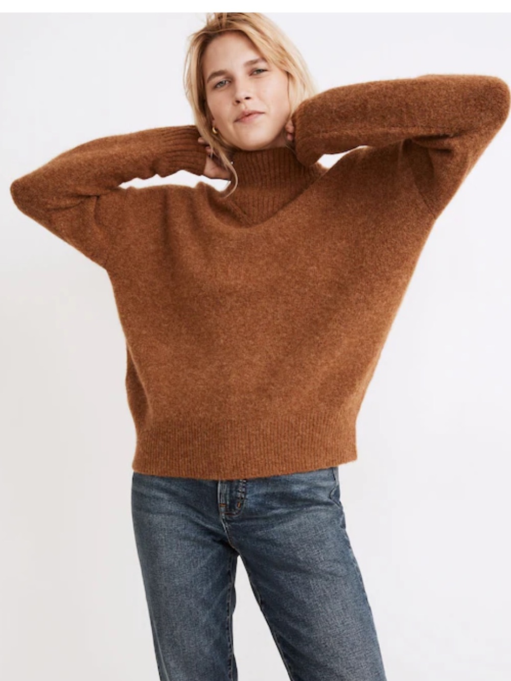 Madewell Dillon Mockneck Pullover Sweater Heather cumin small